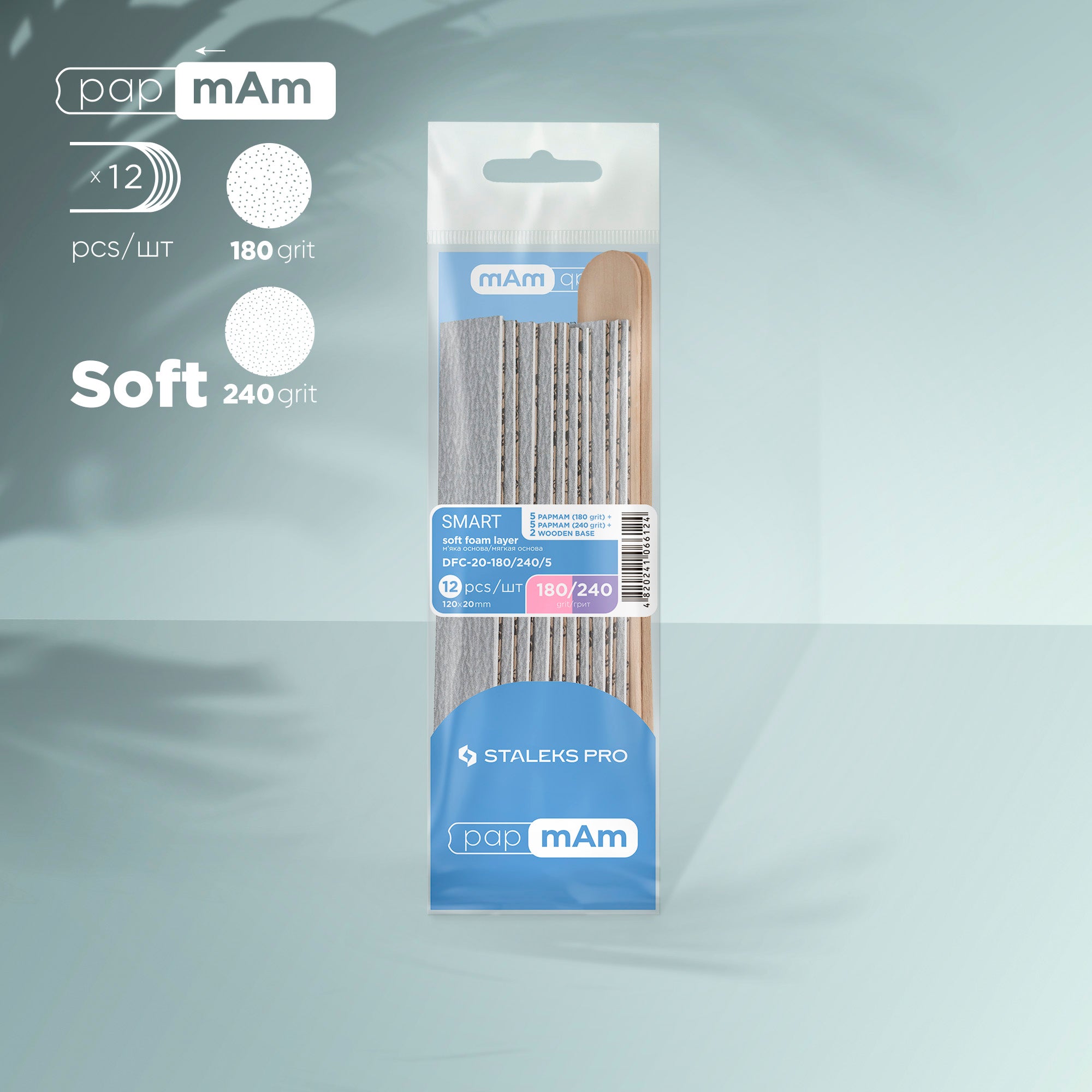 Disposable files papmAm on a soft base 180 grit (5 pcs), 240 grit (5 pcs), and a wooden base (2 pcs) Staleks Pro Smart 20 image 0